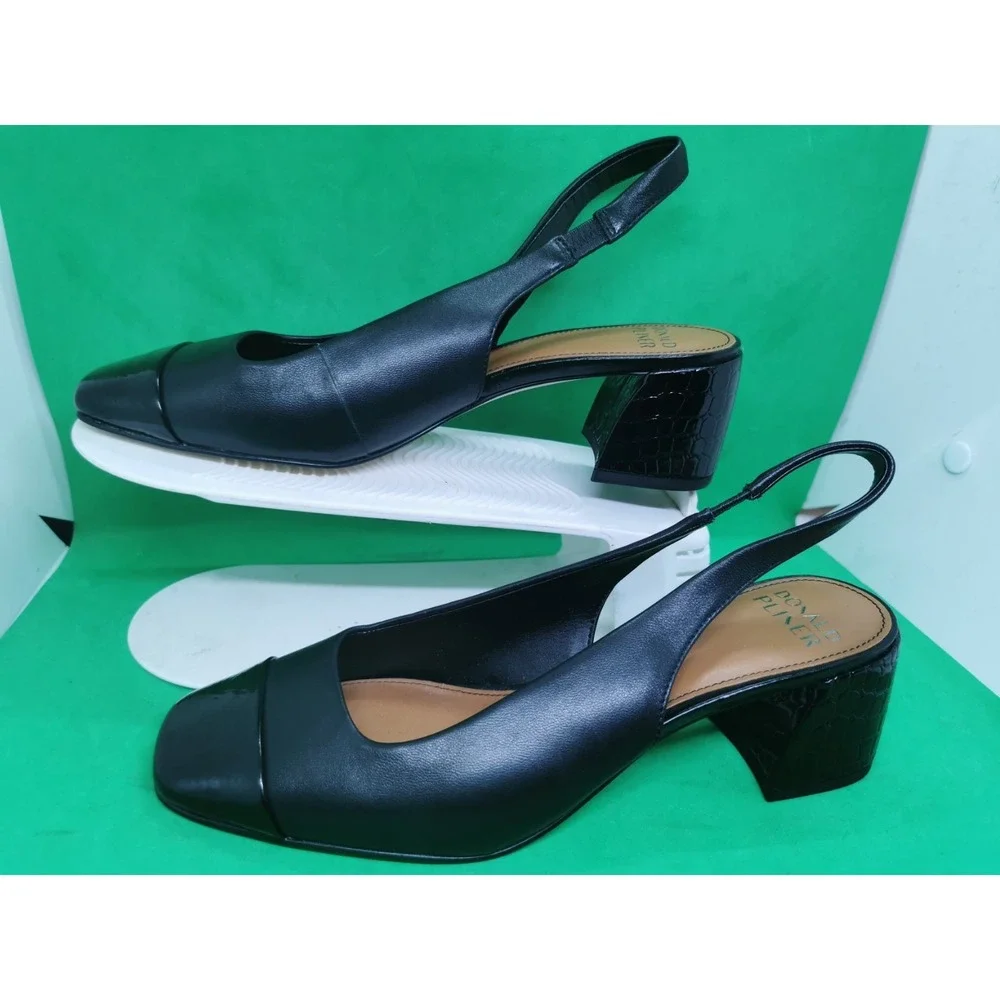Donald Pliner Women's Amore Slingback Pump Black Leather Shoes Sandals Size 8M